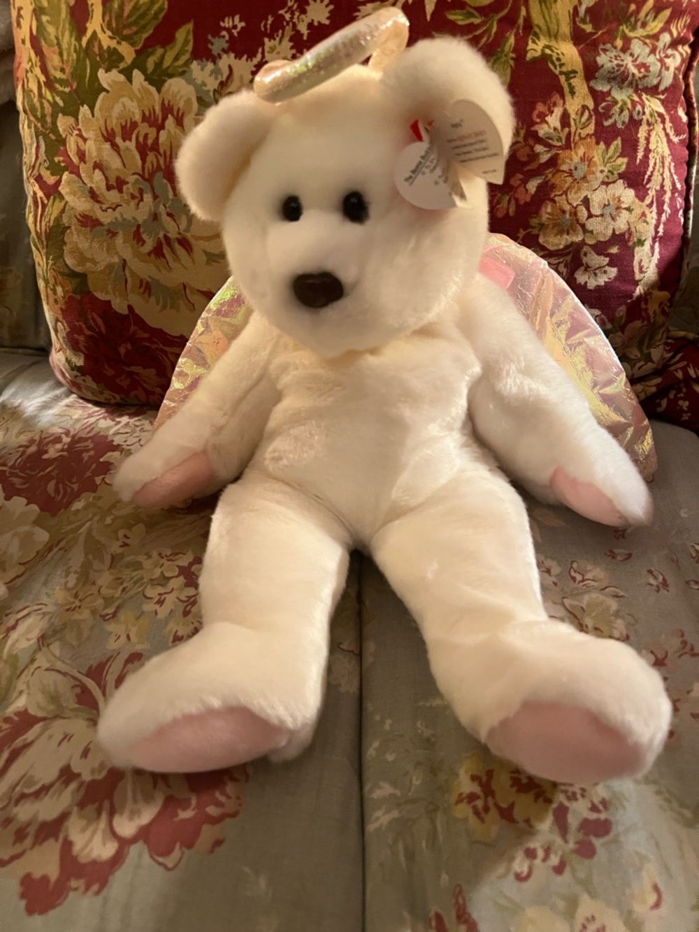 Plush Angel Bear with Iridescent Pink Wings Halo Bear